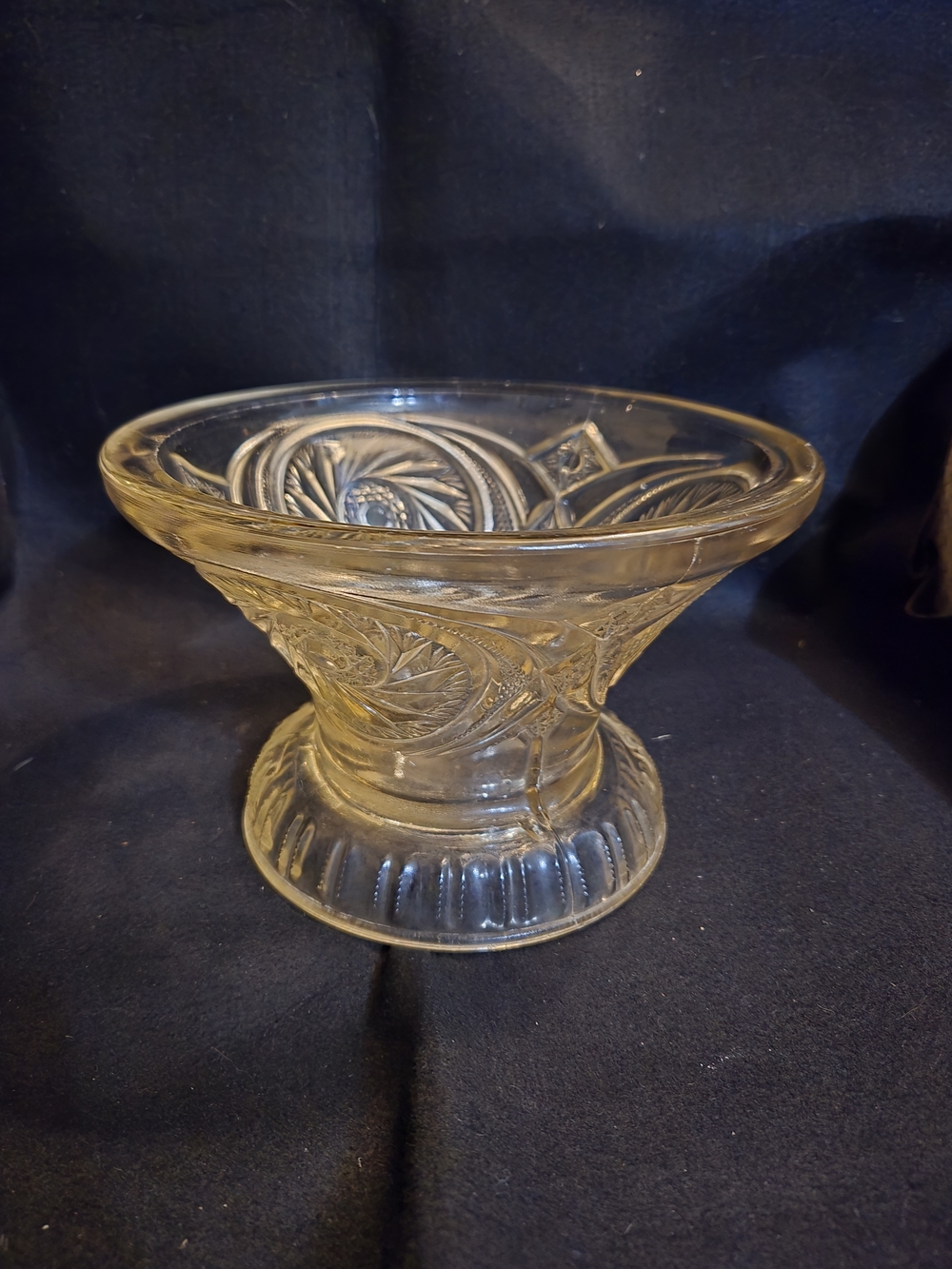 Pressed Glass Punch Bowl in Pale Amber